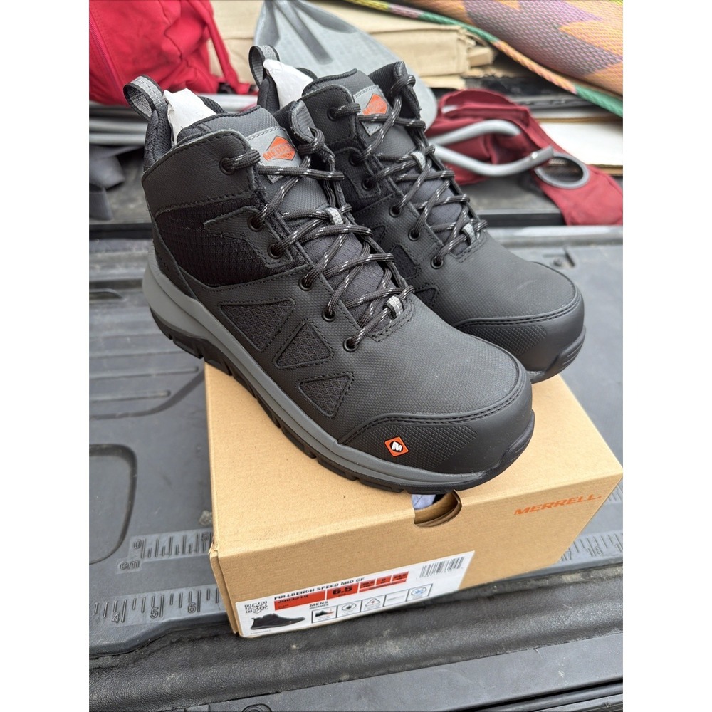New Merrell Mens Size 6.5 Fullbench Speed Mid CF Black‎ Work & Safety Boots  EH
